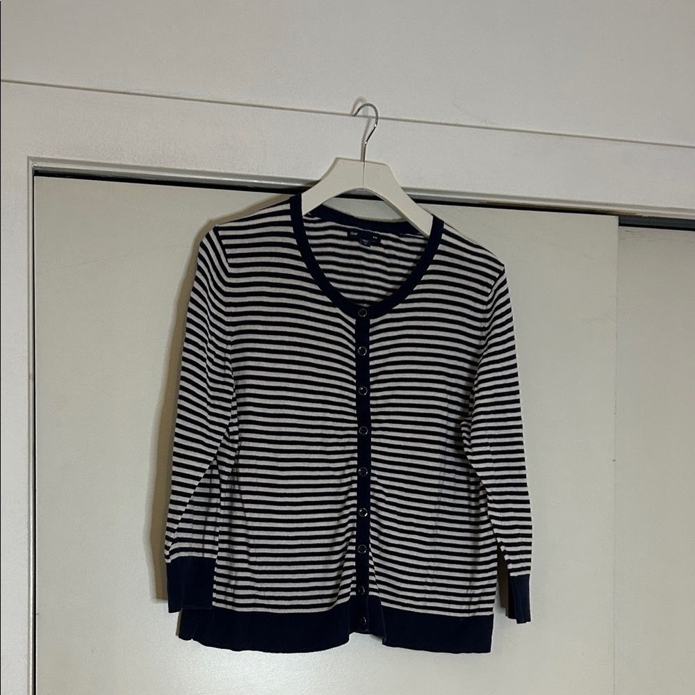 GAP Navy and White Striped Cardigan